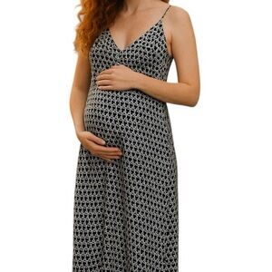 A Pea in the Pod Maxi Maternity Geometric Halter Dress Size Small Black White